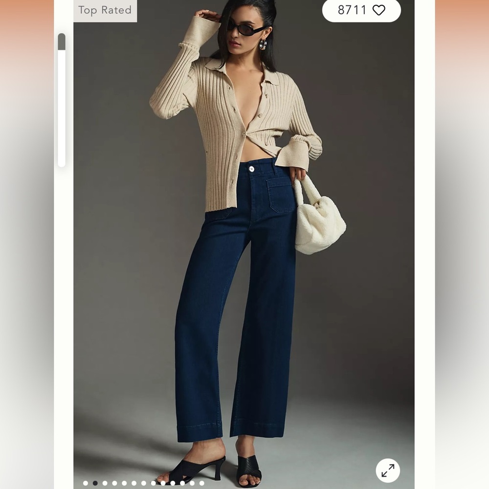 Anthropologie The Colette Cropped High Rise Wide Leg Jeans denim dark 28 NEW